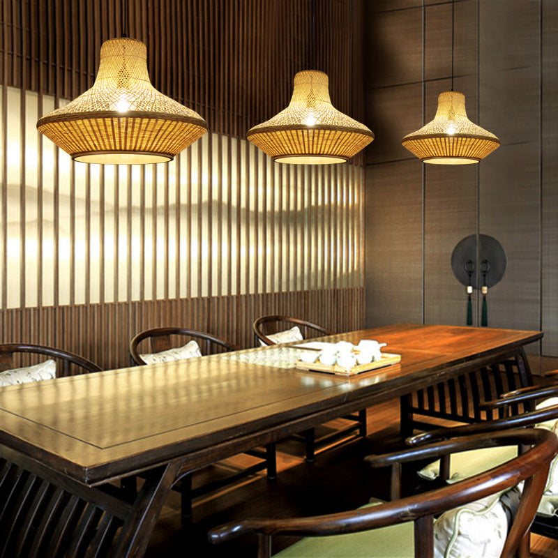 1 comedor ligero kit de luz colgante beige simple iluminación con tono de bambú de linterna