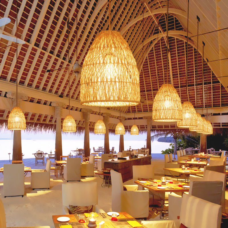 12.5 "/16" W Kit de luz de cono alargado Bambú contemporáneo 1 Lámpara de colgante de restaurante ligero en beige
