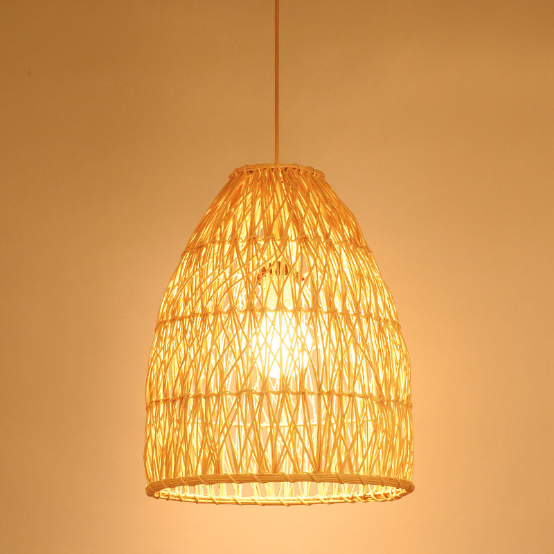 12.5 "/16" W Kit de luz de cono alargado Bambú contemporáneo 1 Lámpara de colgante de restaurante ligero en beige