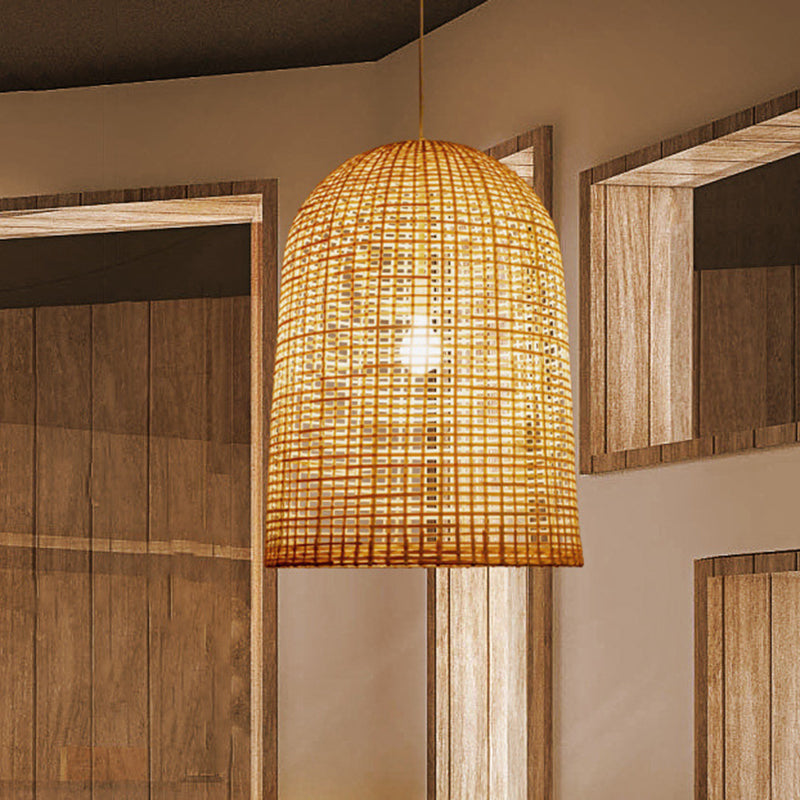Canasta contemporánea de colgante de colgante Bambú 1 Lámpara de comedor ligero en beige