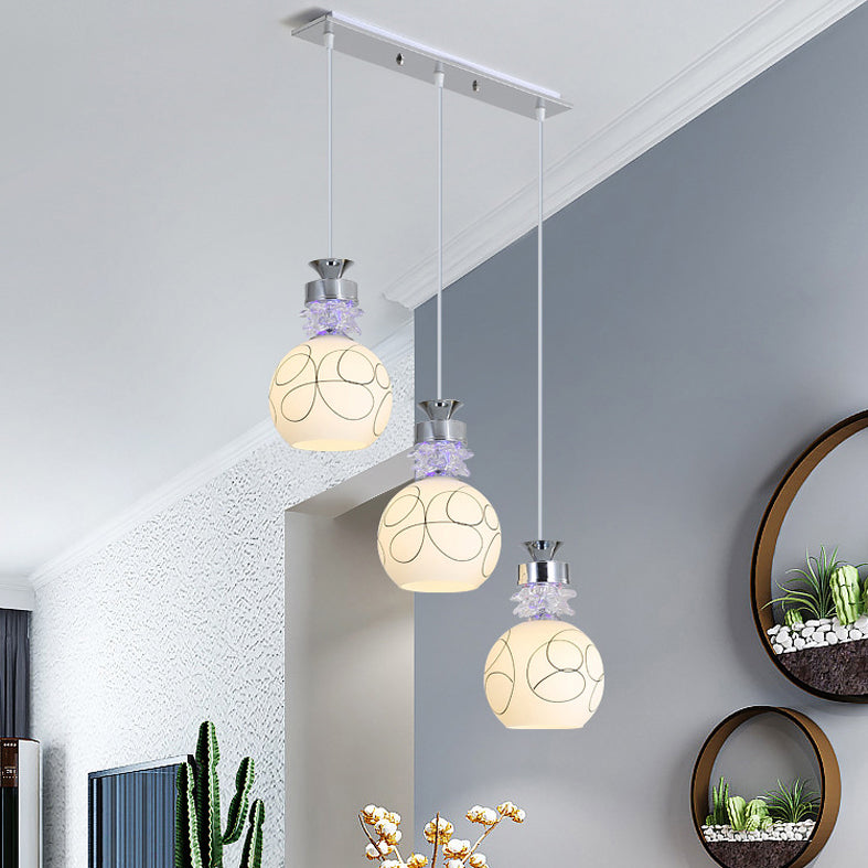 Witglas schaduw 3 lichten hanglampverlichting moderne chroom afwerking plafondarmatuur voor eetkamer