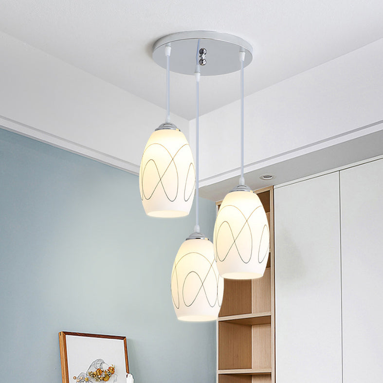 Witglas schaduw 3 lichten hanglampverlichting moderne chroom afwerking plafondarmatuur voor eetkamer