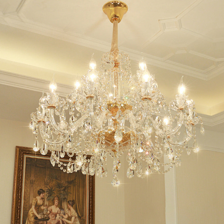 Beveled K9 Crystal Clear Hanging Ceiling Lights Classic Candelabra Ceiling Lamp for Living Room