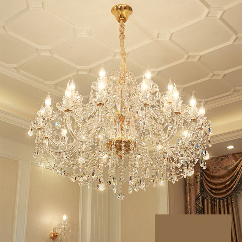 Beveled K9 Crystal Clear Hanging Ceiling Lights Classic Candelabra Ceiling Lamp for Living Room