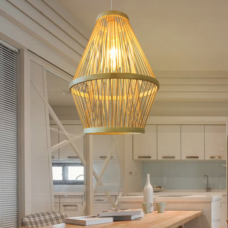 Luz de colgante curvado lámpara de bambú moderna 1 lámpara colgante de madera clara para comedor