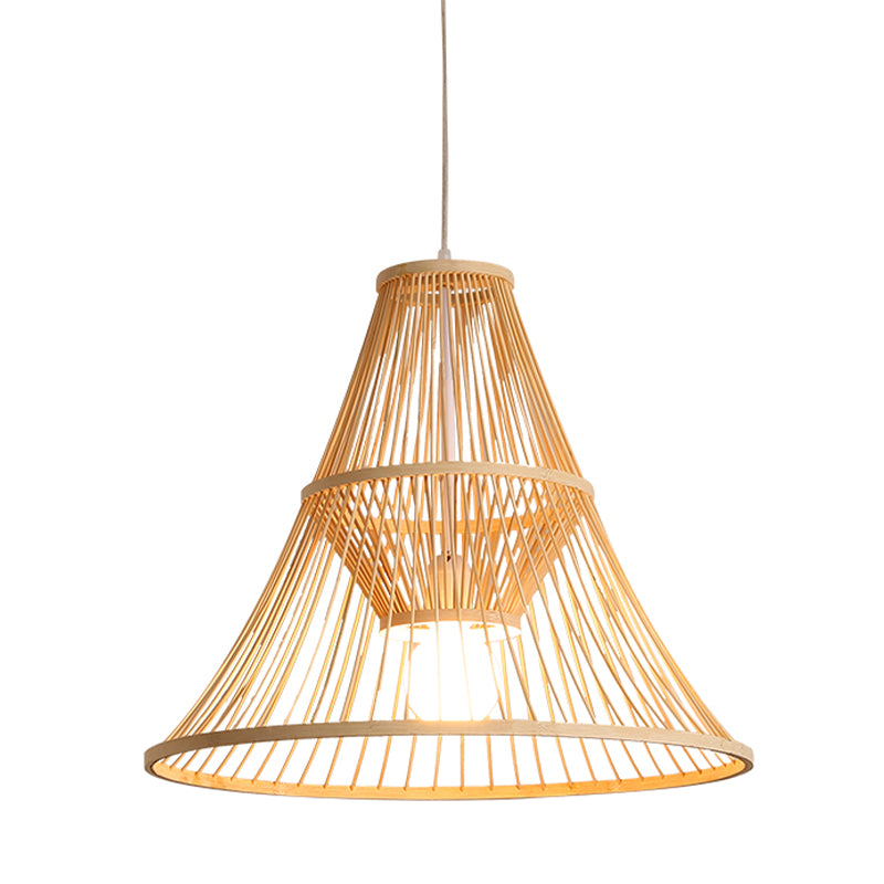Tapered Bamboo Hanging Light Fixture  Asia 1 Light Beige Suspension Pendant Light for Bedroom