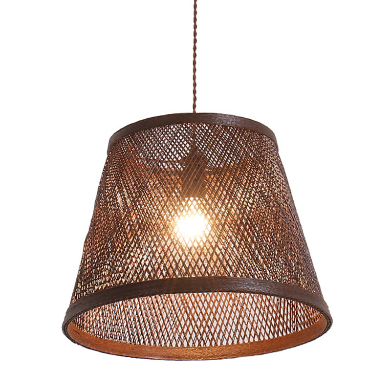 Cone Suspension Pendant Modern Rattan 1 Light Brown Hanging Light Kit for Dining Room