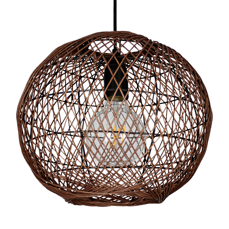 Bamboo Globe Pendant Lighting Fixture Modern 1 Light Coffee Ceiling Lamp for Indoor
