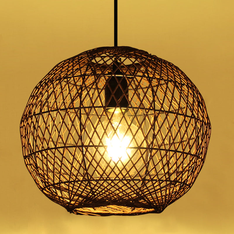 Bamboo Globe Pendant Lighting Fixture Modern 1 Light Coffee Ceiling Lamp for Indoor
