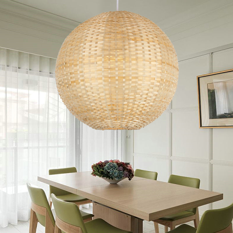 16"/19.5" Wide 1 Light Dining Room Ceiling Light Asia Beige Suspension Pendant with Globe Bamboo Shade