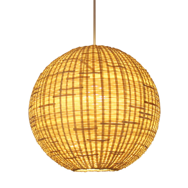 16"/19.5" Wide 1 Light Dining Room Ceiling Light Asia Beige Suspension Pendant with Globe Bamboo Shade