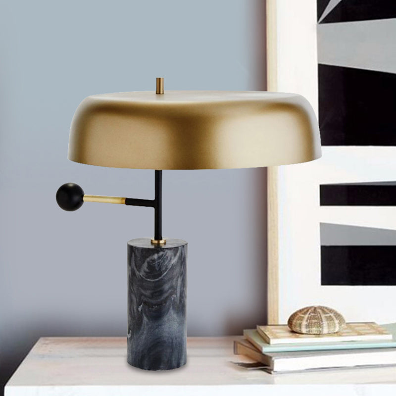 Contemporary Drum Table Light Metal 1 Light Bedside Task Lighting in Gold with Cylinder Base