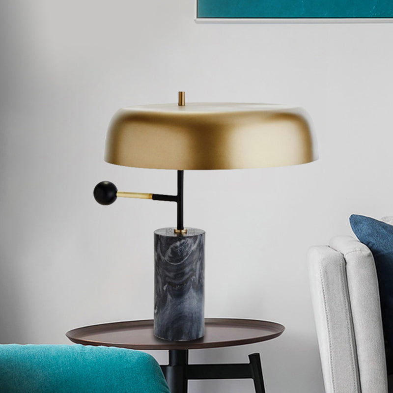 Contemporary Drum Table Light Metal 1 Light Bedside Task Lighting in Gold with Cylinder Base