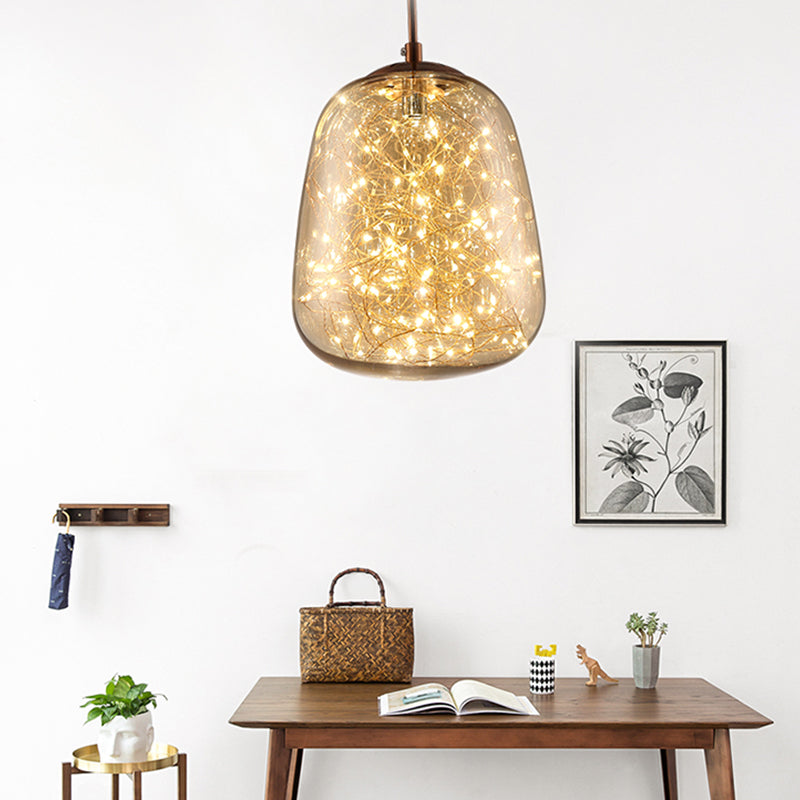 Salle de salle à manger en pierre lampe de plafond en verre Amber LED Modernisme Pendre Éclairage