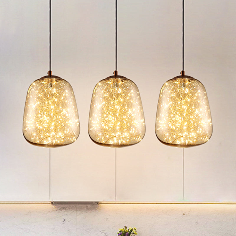 Salle de salle à manger en pierre lampe de plafond en verre Amber LED Modernisme Pendre Éclairage