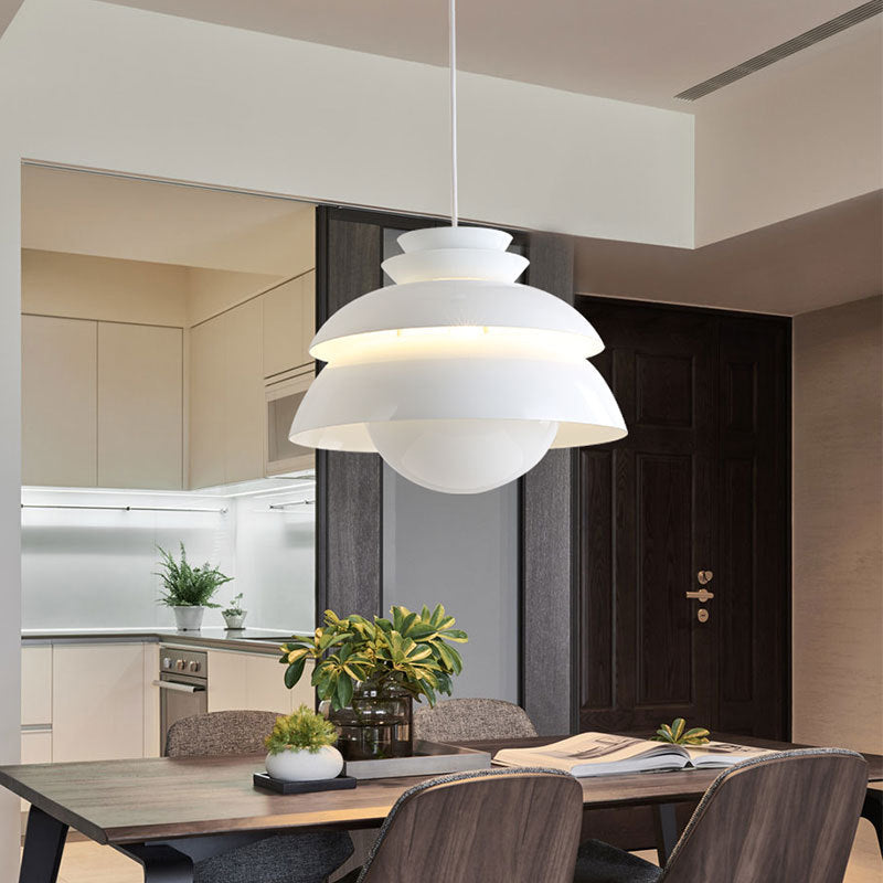 Wide Flare Hanging Lighting Modern Metal 1 Bulb White Ceiling Pendant Light for Dining Room