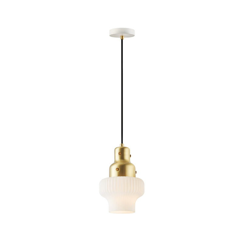 White Glass Jar Hanging Light Modernist 1 Head Pendant Lighting Fixture in Gold for Bedroom