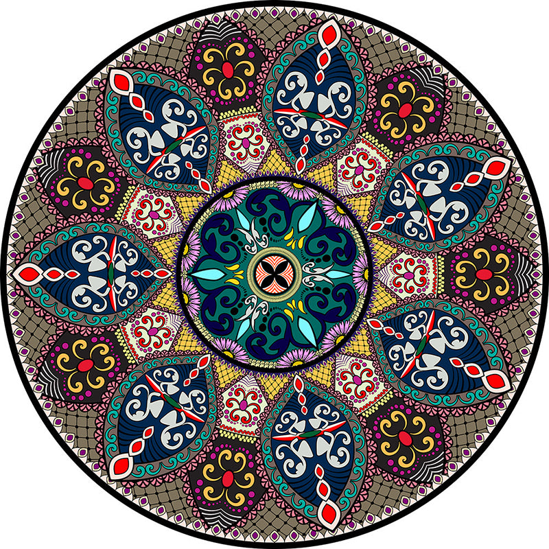 Round Color Moroccan Concentric Circles Rug Polyester Classic Carpet Non-Slip Backing Indoor Rug for Living Room