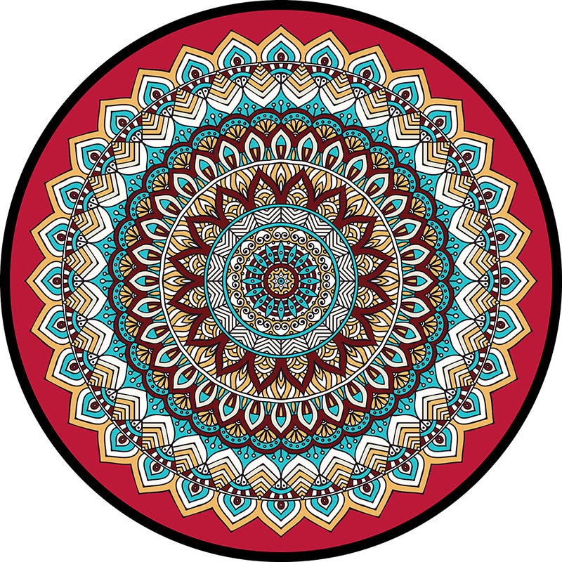Round Color Moroccan Concentric Circles Rug Polyester Classic Carpet Non-Slip Backing Indoor Rug for Living Room