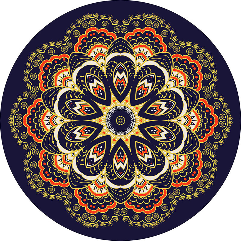Round Color Moroccan Concentric Circles Rug Polyester Classic Carpet Non-Slip Backing Indoor Rug for Living Room