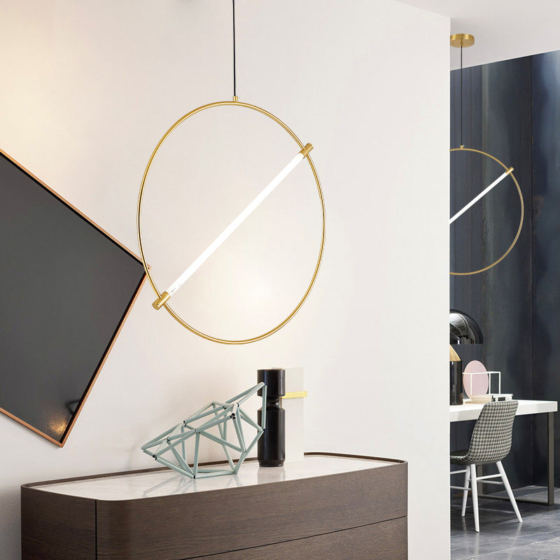 Circle Hanging Light Minimalist Metal 1 Head Gold Suspended Lighting Fixture, 16"/23.5" Wide