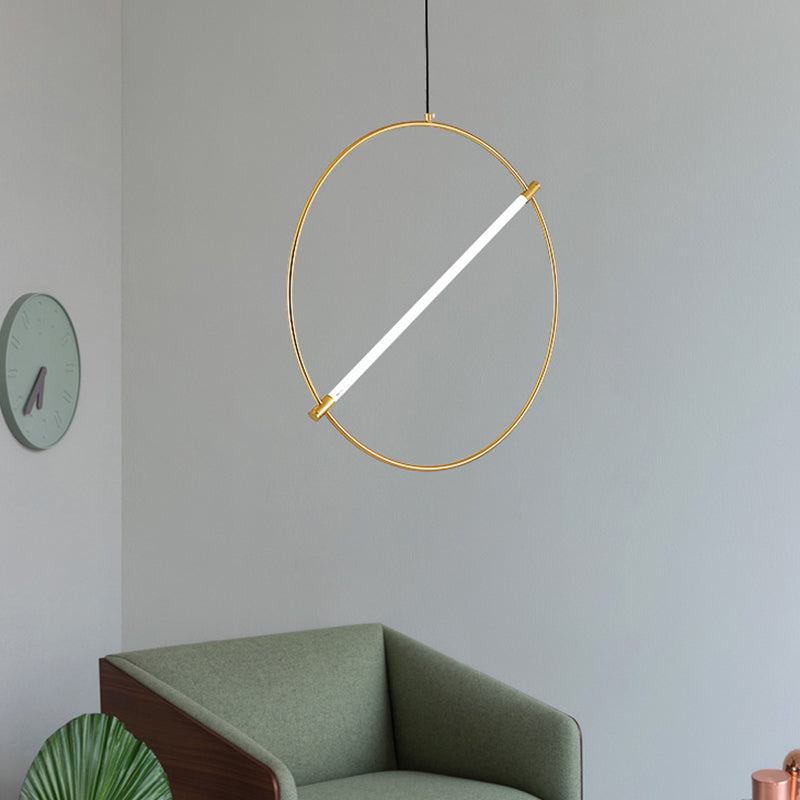 Circle Hanging Light Minimalist Metal 1 Head Gold Suspended Lighting Fixture, 16"/23.5" Wide