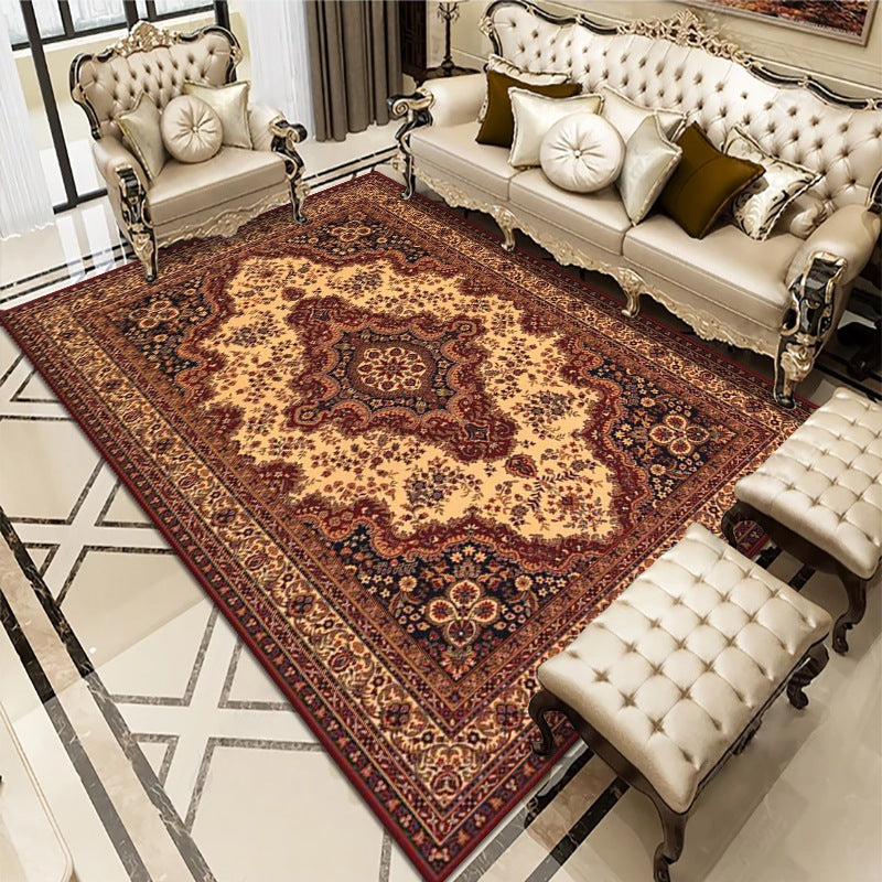 Moroccan Symmetrical Pattern Area Carpet Color Polyester Rug Non-Slip Backing Carpet for Home Decoration