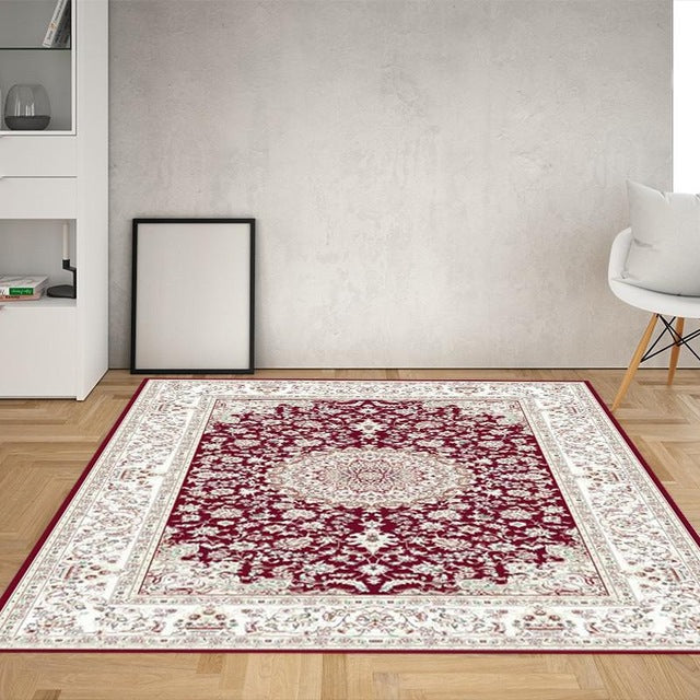 Red Tone Octagonal Flower Rug Polyester Distressed Carpet Anti-Slip Backing Indoor Rug for Living Room