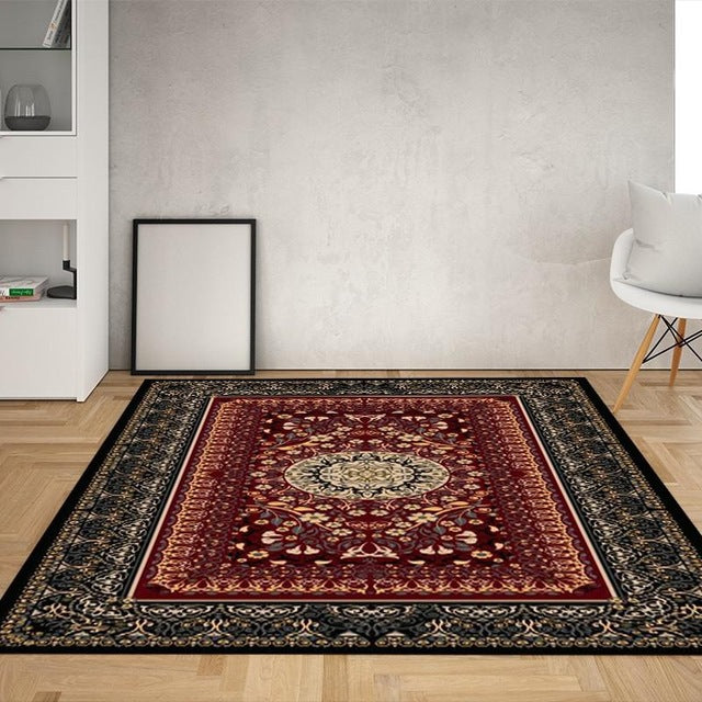 Red Tone Octagonal Flower Rug Polyester Distressed Carpet Anti-Slip Backing Indoor Rug for Living Room
