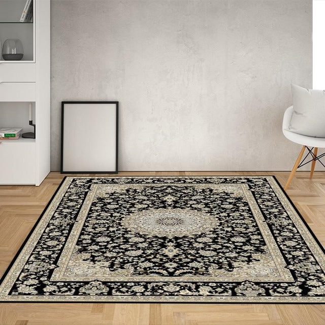 Red Tone Octagonal Flower Rug Polyester Distressed Carpet Anti-Slip Backing Indoor Rug for Living Room
