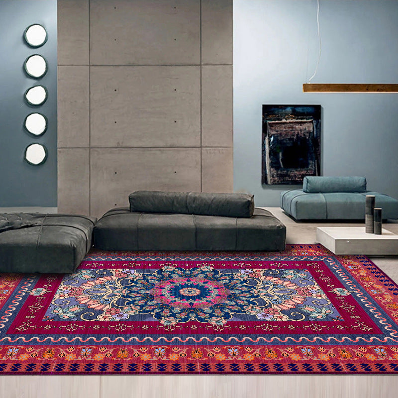Soft Red Classic Carpet Polyester Moroccan Pattern Indoor Rug Washable Rug for Bedroom