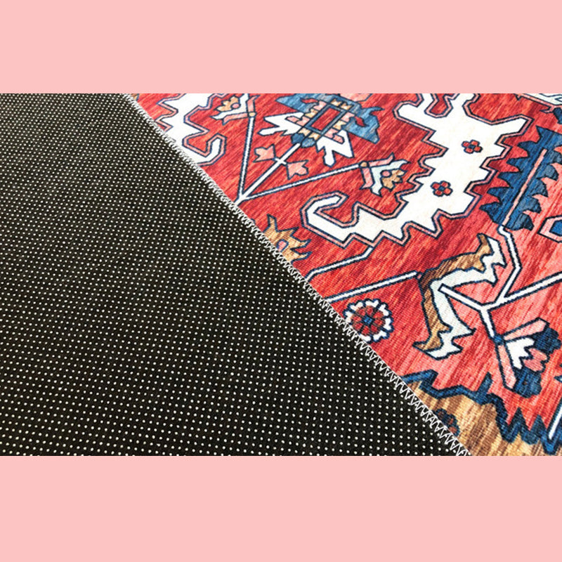 Retro Moroccan Print Area Carpet Red Tone Polyester Rug Washable Carpet for Home Decoration
