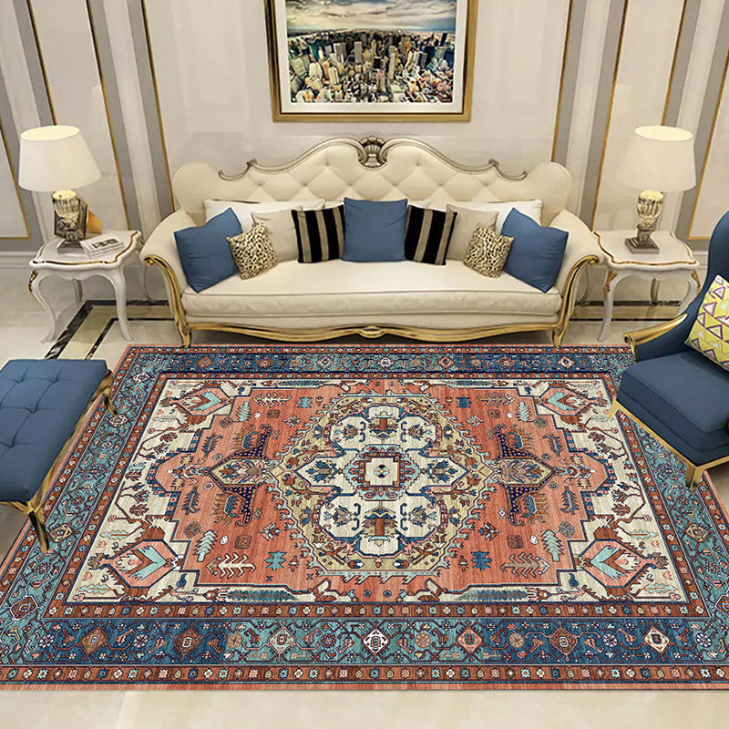 Red Traditional Indoor Rug Polyester Moroccan Octagonal flower Rug Non-Slip Backing Indoor Rug for Living Room