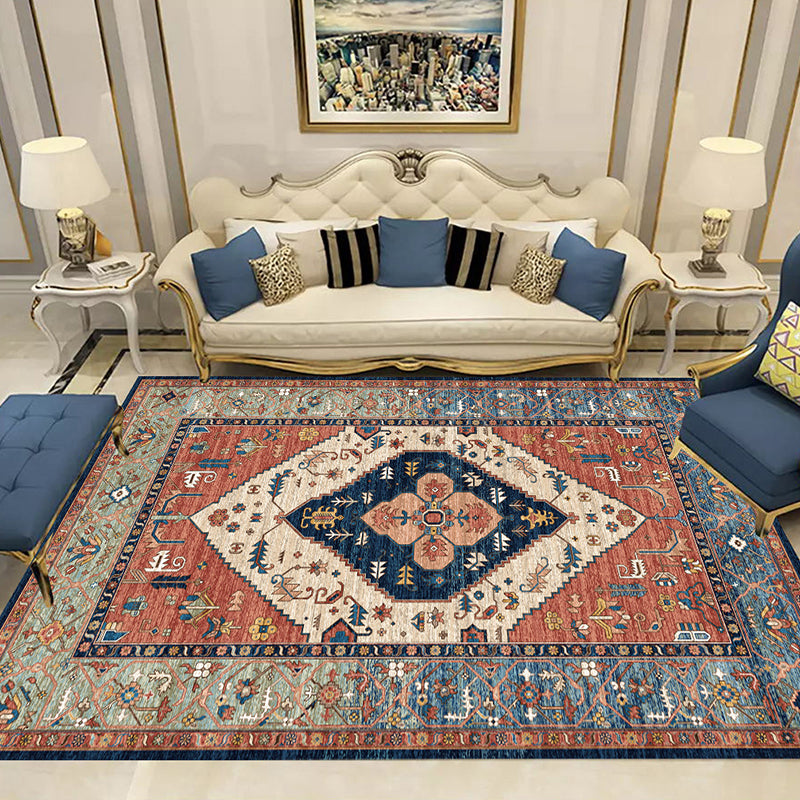 Red Traditional Indoor Rug Polyester Moroccan Octagonal flower Rug Non-Slip Backing Indoor Rug for Living Room