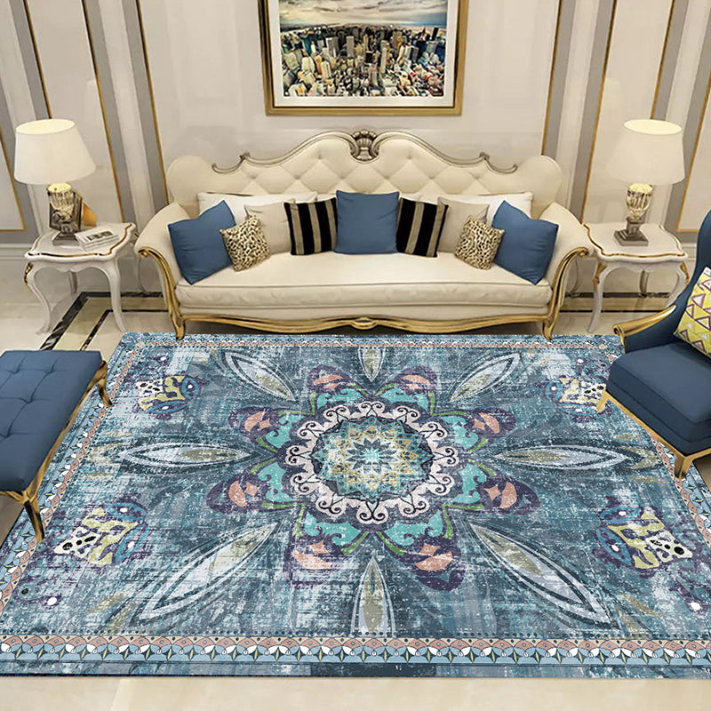 Red Traditional Indoor Rug Polyester Moroccan Octagonal flower Rug Non-Slip Backing Indoor Rug for Living Room