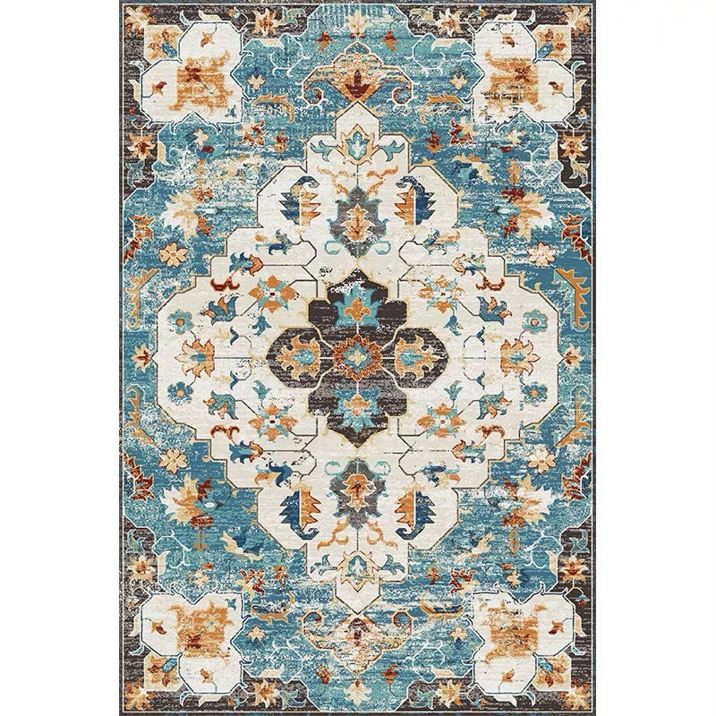 Red Tone Traditional Area Carpet Polyester Moroccan Print Indoor Rug Easy Care Carpet for Living Room