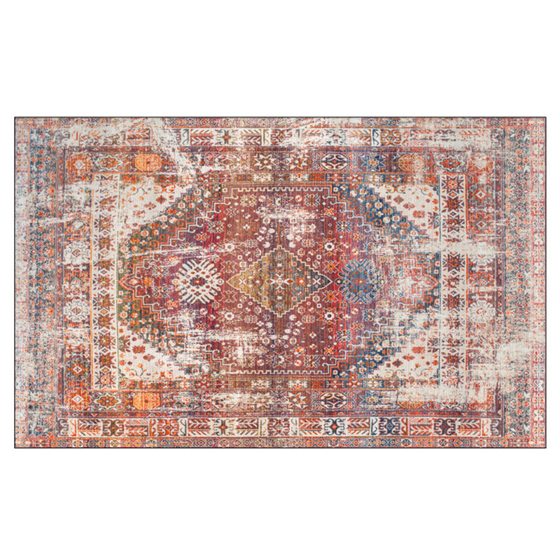 Color Moroccan Concentric Circles Rug Polyester Distressed Carpet Non-Slip Backing Indoor Rug for Living Room