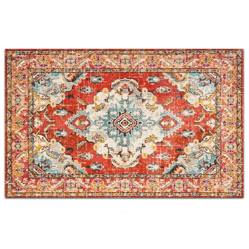 Color Moroccan Concentric Circles Rug Polyester Distressed Carpet Non-Slip Backing Indoor Rug for Living Room