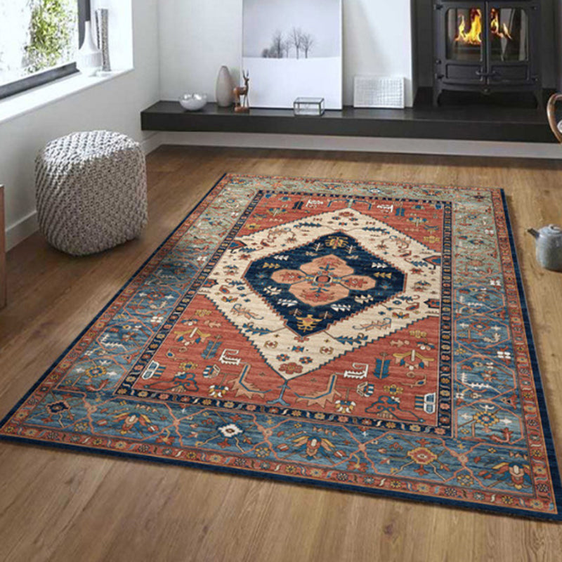 Color Moroccan Concentric Circles Rug Polyester Distressed Carpet Non-Slip Backing Indoor Rug for Living Room