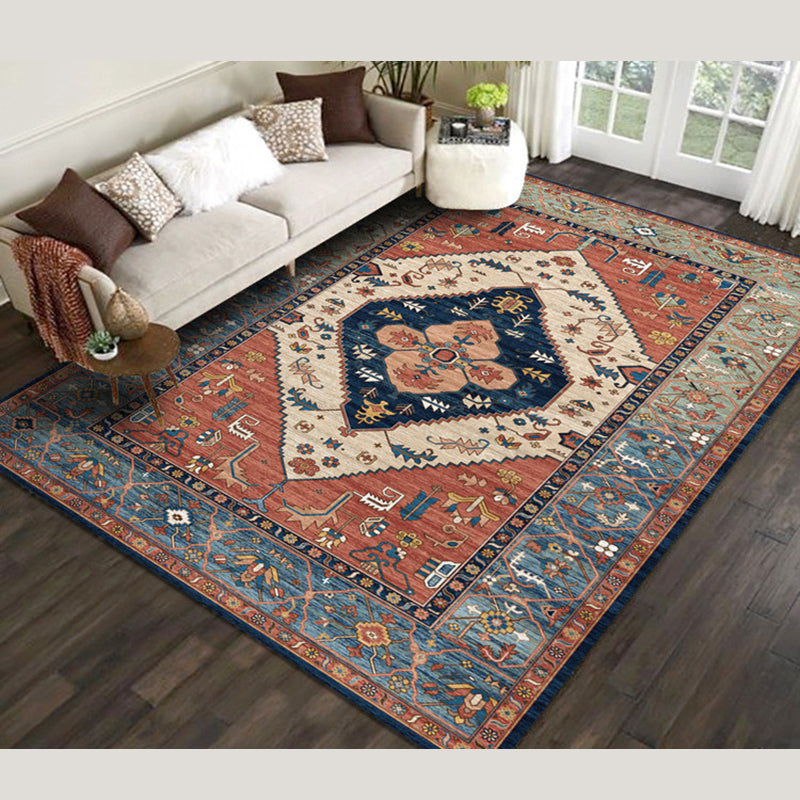 Color Moroccan Concentric Circles Rug Polyester Distressed Carpet Non-Slip Backing Indoor Rug for Living Room