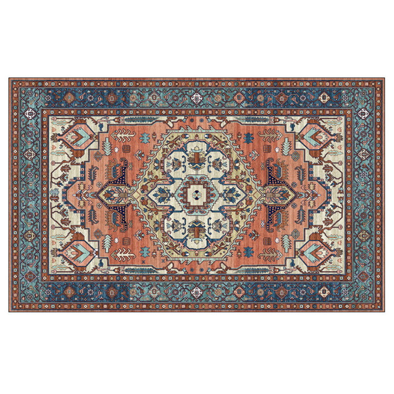 Color Moroccan Concentric Circles Rug Polyester Distressed Carpet Non-Slip Backing Indoor Rug for Living Room