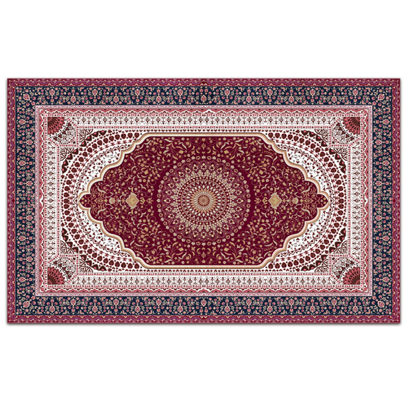 Color Moroccan Concentric Circles Rug Polyester Distressed Carpet Non-Slip Backing Indoor Rug for Living Room