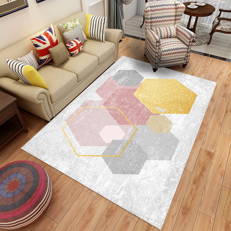 Contemporary Style Rug Polyester Abstract Printing Carpet Washable Rug for Living Room