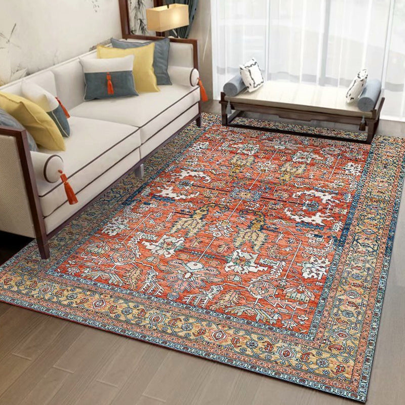 Red Moroccan Indoor Rug Polyester Moroccan Print Rug Non-Slip Backing Indoor Rug for Living Room