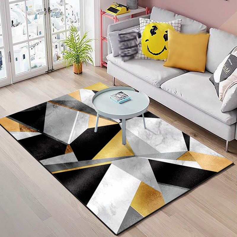Living Room Rug Abstract Marble Print Carpet Polyester Stain Resistant Indoor Rug