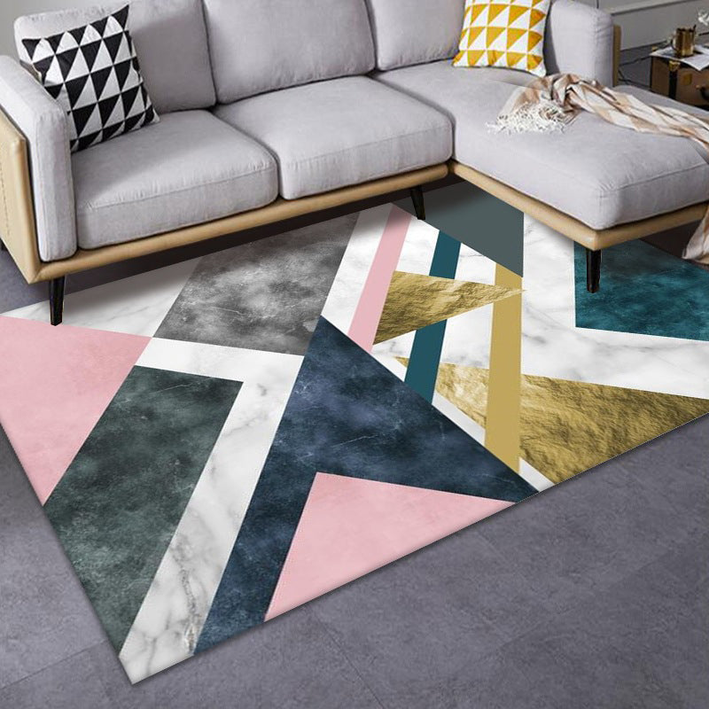 Contemporary Rug Polyester Marble Effect Area Carpet Stain Resistant Rug for Living Room
