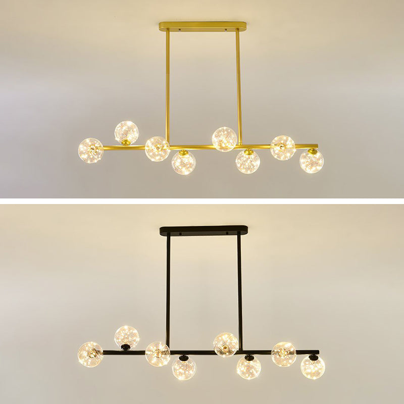 Modern Fashionable Sputnik LED Island Pendant Light Wrought Iron Ceiling Light with Pure Glass Shade