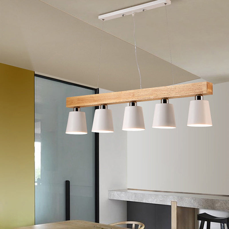 Wooden Linear Pendant Light in Modern Creative Style Wrought Iron Ceiling Light for Coffee Shop