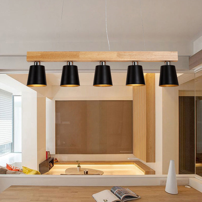 Wooden Linear Pendant Light in Modern Creative Style Wrought Iron Ceiling Light for Coffee Shop