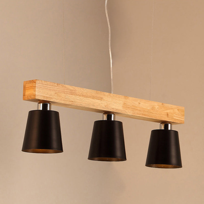 Wooden Linear Pendant Light in Modern Creative Style Wrought Iron Ceiling Light for Coffee Shop